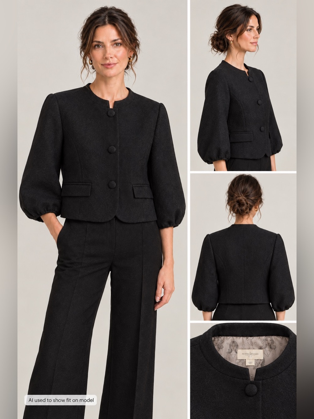 Erin Fetherston for Target Black Cropped Round-Neck Button Blazer